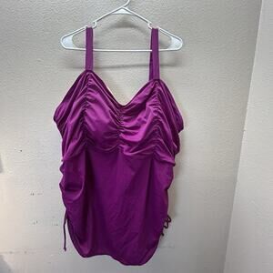 Swimsuits for All Women's Tankini Top Size 32 Plus Ruched Side Tie Bathing Suit